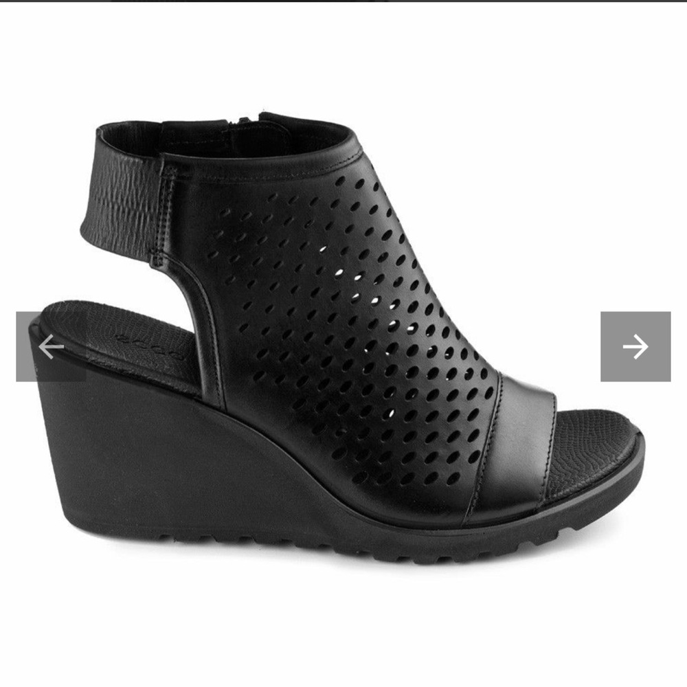 ECCO- FREJA OPEN TOE HOODED WEDGE LEATHER SANDAL BLACK EU SIZE 41 , US 1… - Picture 2 of 8